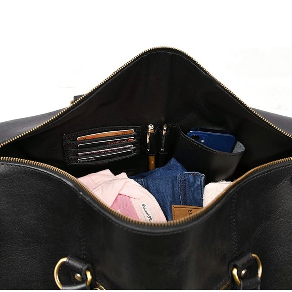 BRAND NEW EXTENDABLE REAL BUFFALO LEATHER DUFFLE TRAVEL OVERNIGHT BAG NWT - Picture 4 of 7